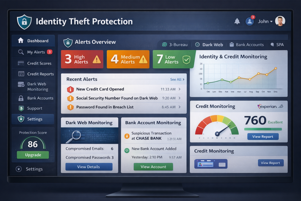 Best Identity Theft Protection Services for 2026: identity theft protection dashboard overview