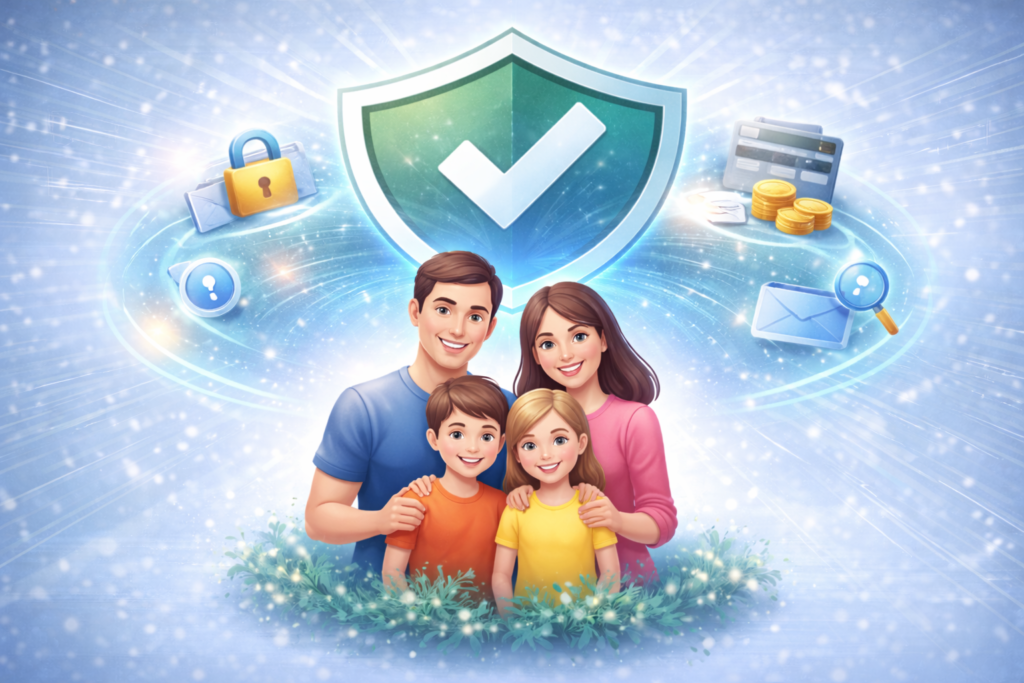 Best Identity Theft Protection Services for 2026: Family protected by glowing security shield
