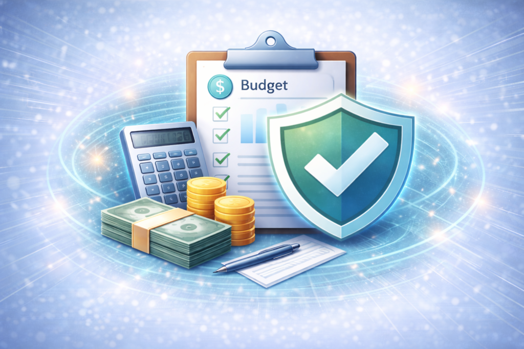 Best Identity Theft Protection Services for 2026: graphic showing a budget icon with protective shield
