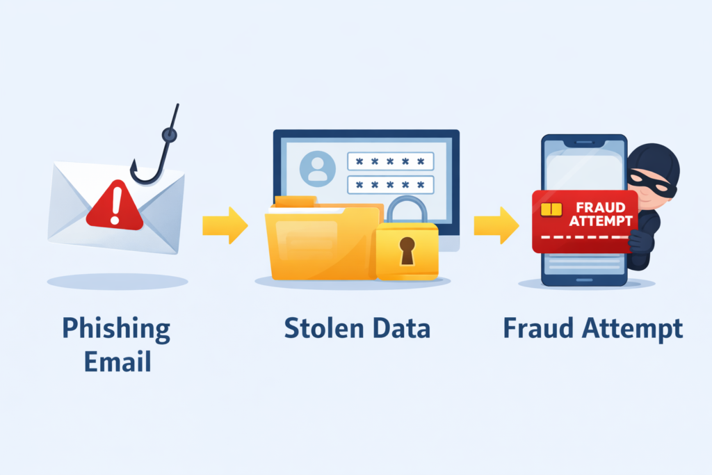 Best Identity Theft Protection for Seniors: Phishing to fraud timeline illustration