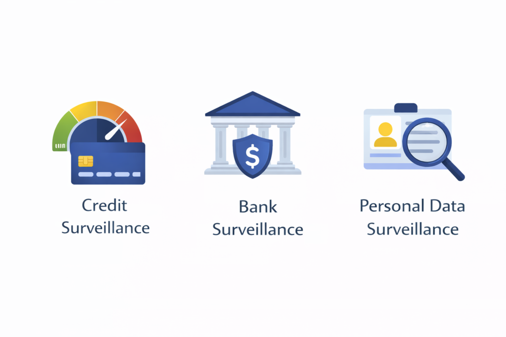 Best Identity Theft Protection for Seniors: Surveillance icons for financial data