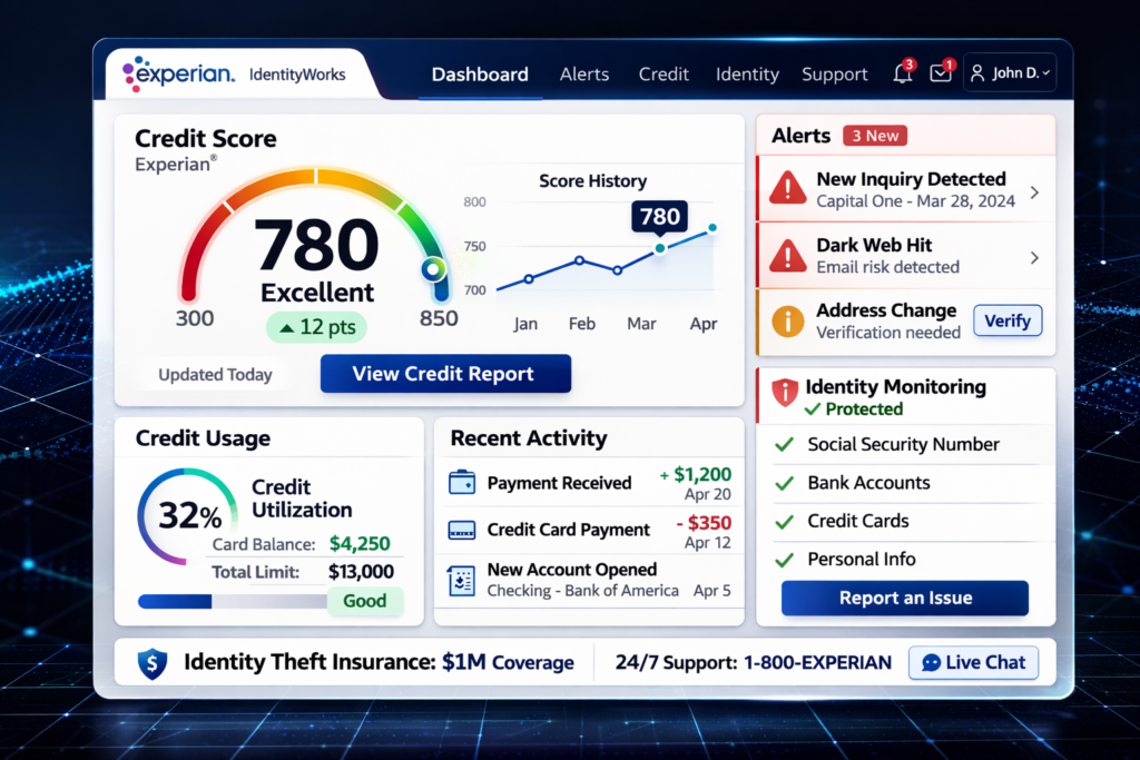 Best Identity Theft Protection for Seniors: Experian IdentityWorks dashboard overview