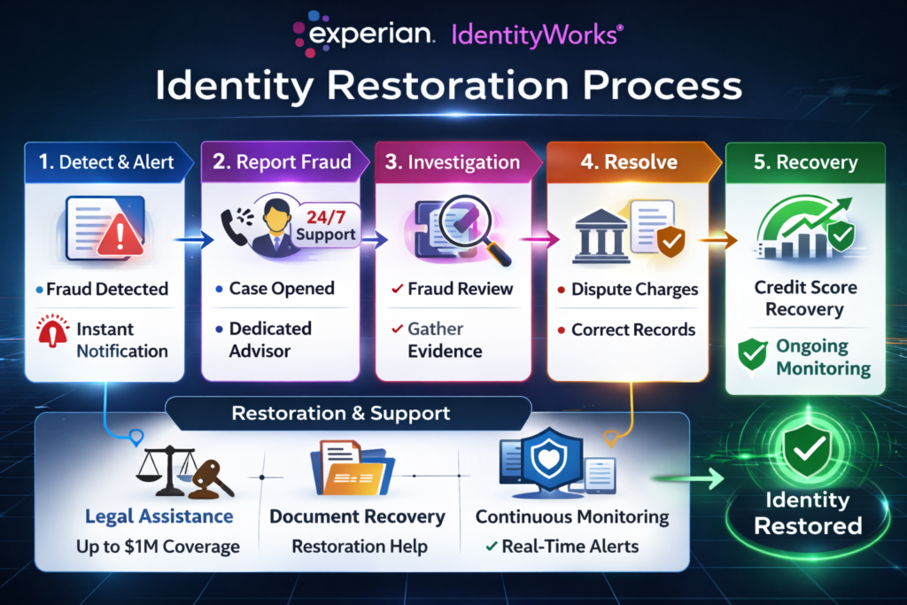 Best Identity Theft Protection for Seniors: Identity restoration process infographic