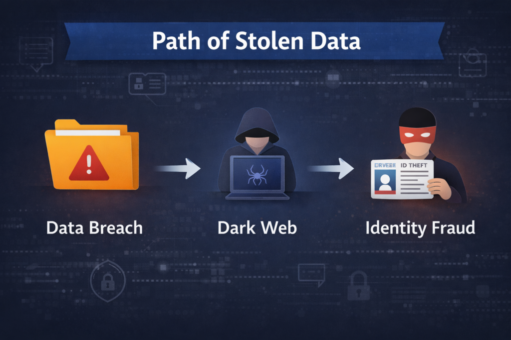 Best Identity Theft Protection Services fro 2026: path of stolen data to fraud