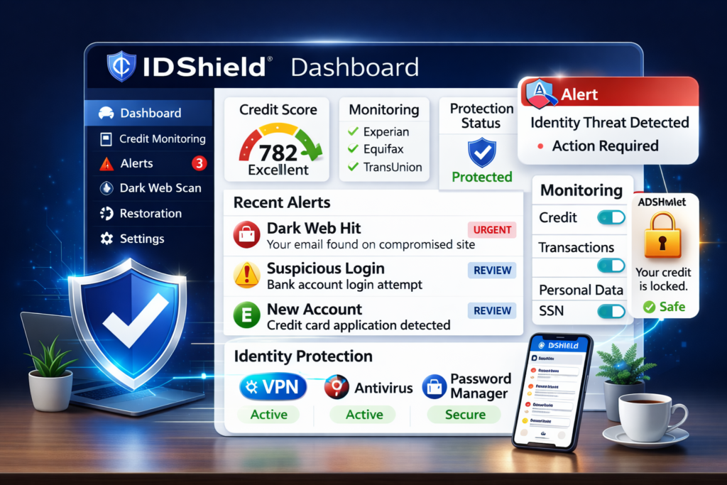 Best Identity Theft Protection for Seniors: IDShield identity protection dashboard layout