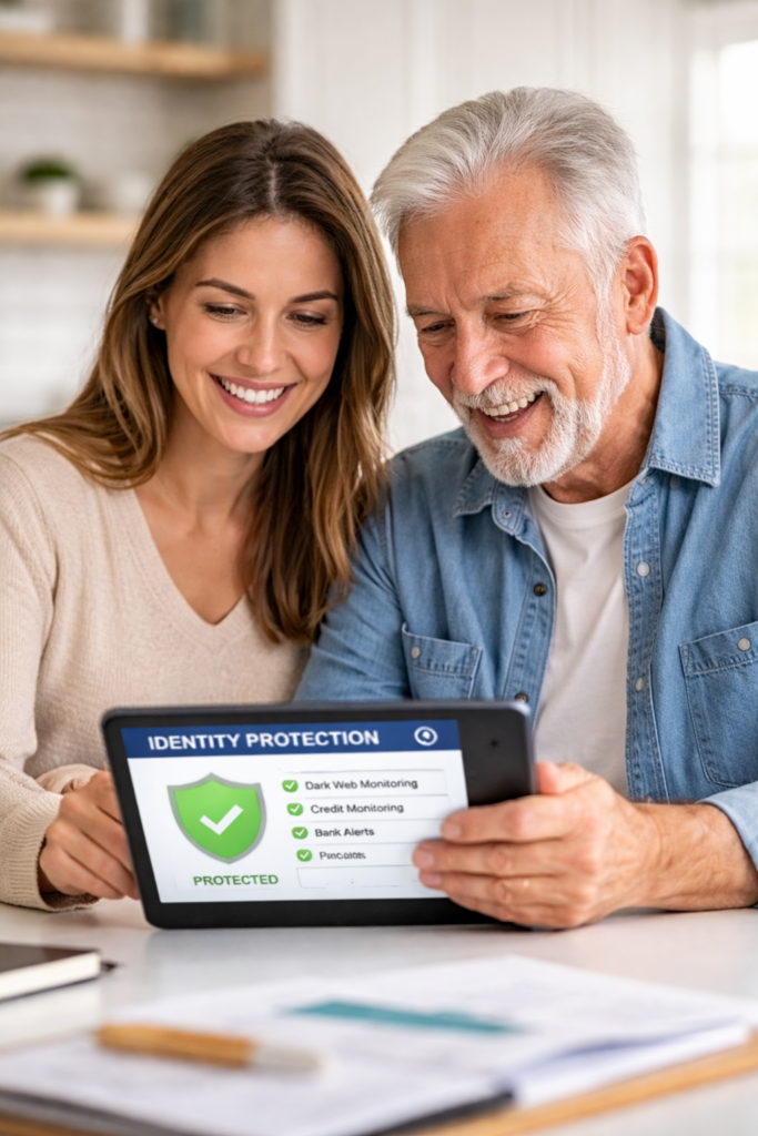 Best Identity Theft Protection for Seniors: Father and daughter reviewing protection status