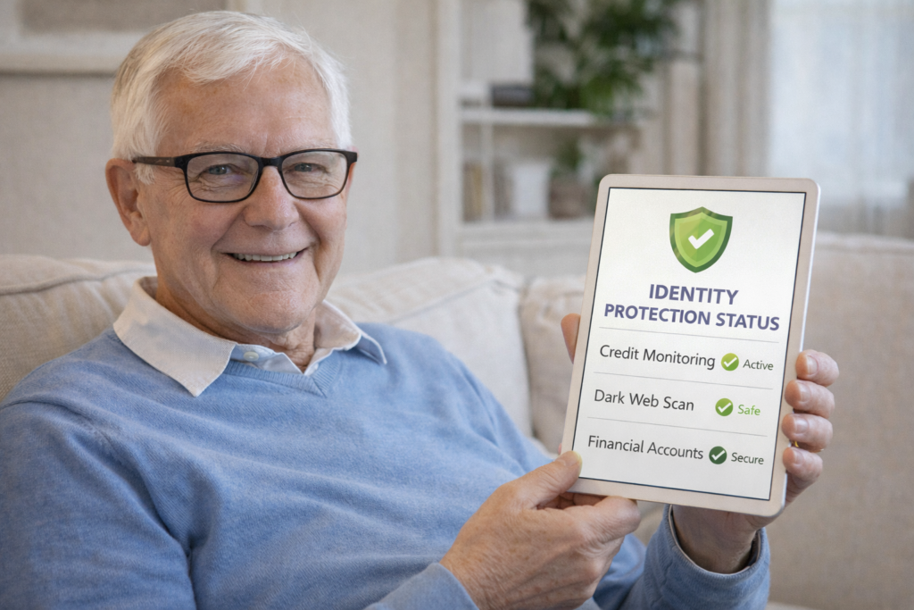 Best Identity Theft Protection for Seniors: Senior man reviewing identity protection status