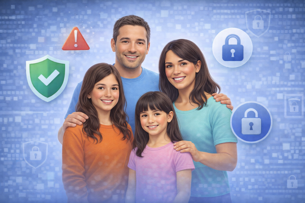 Best Identity Theft Protection Services for 2026: Family shielded by digital protection icons