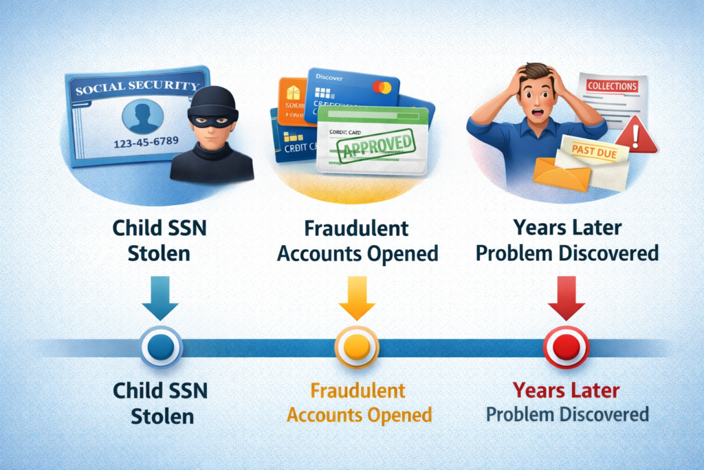 Best Identity Theft Protection for Families (2026 Guide): Identity theft timeline: child SSN case