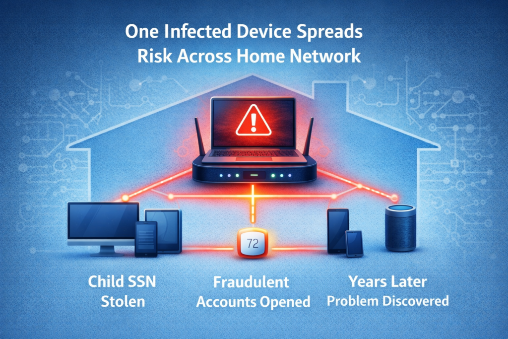 Best Identity Theft Protection for Families (2026 Guide): Infected device spreading risk in network