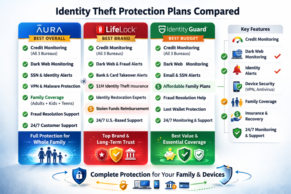 Best Identity Theft Protection for Families (2026 Guide): Identity theft protection feature comparison