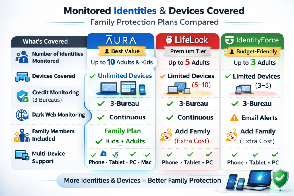 Best Identity Theft Protection for Families (2026 Guide): Monitored identities vs. devices covered