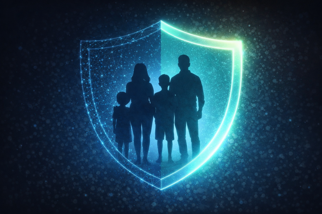 Best Identity Theft Protection for Families (2026 Guide): Family protection in digital glow