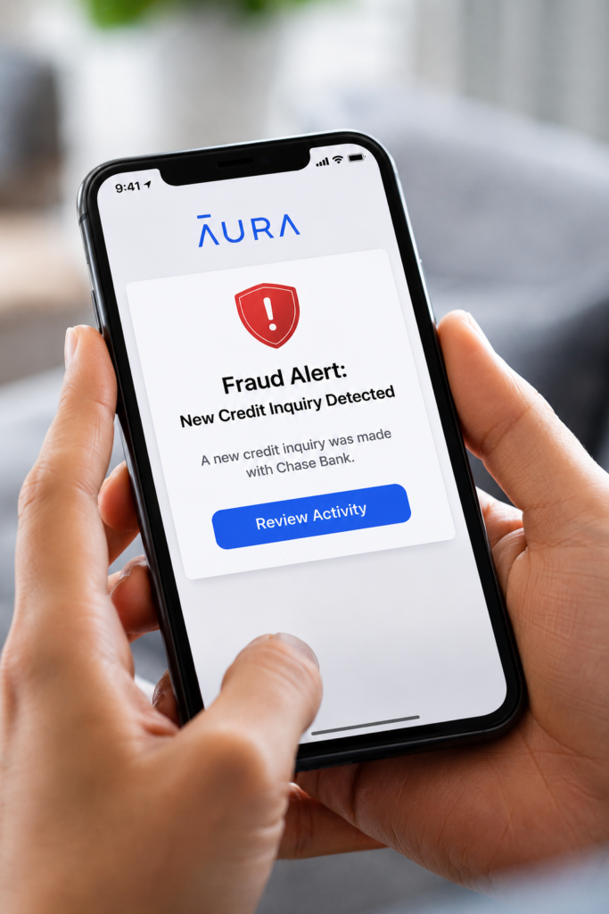 Is Aura Worth It?: Fraud alert on smartphone screen