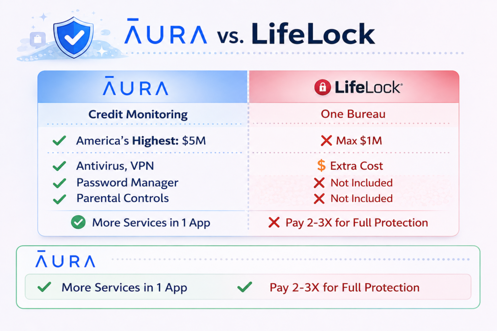 Is Aura Worth It?: AURA vs LifeLock comparison chart