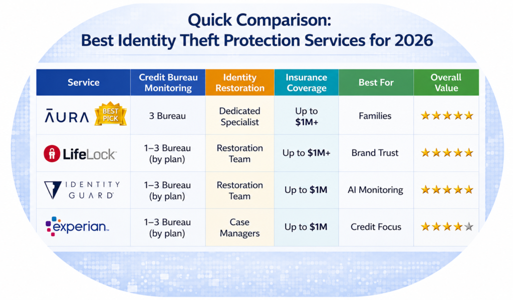 Best Identity Theft Protection Services for 2026: Quick comparison of identity theft services