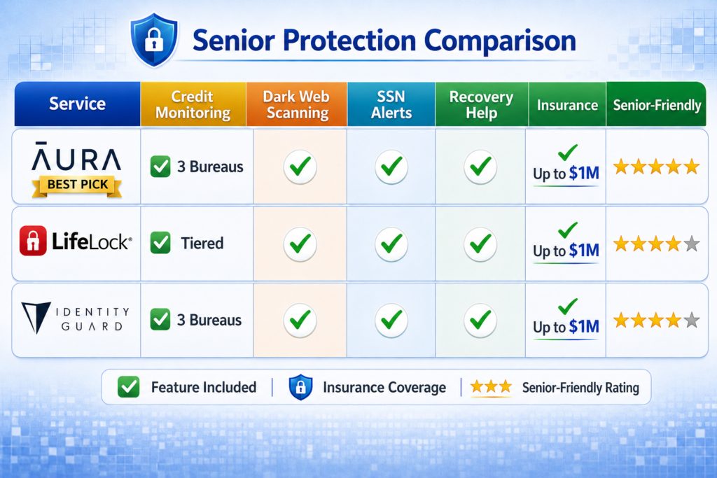 Best Identity Theft Protection Services for 2026: Senior protection service comparison chart