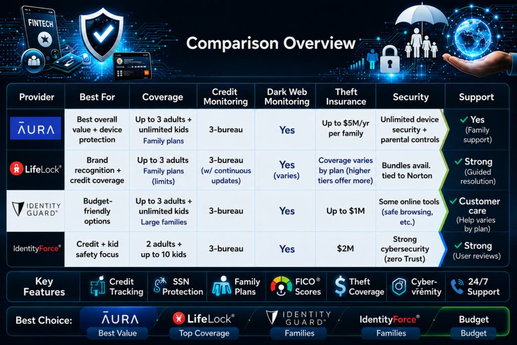 Best Identity Theft Protection for Families (2026 Guide): Identity protection plan comparison chart
