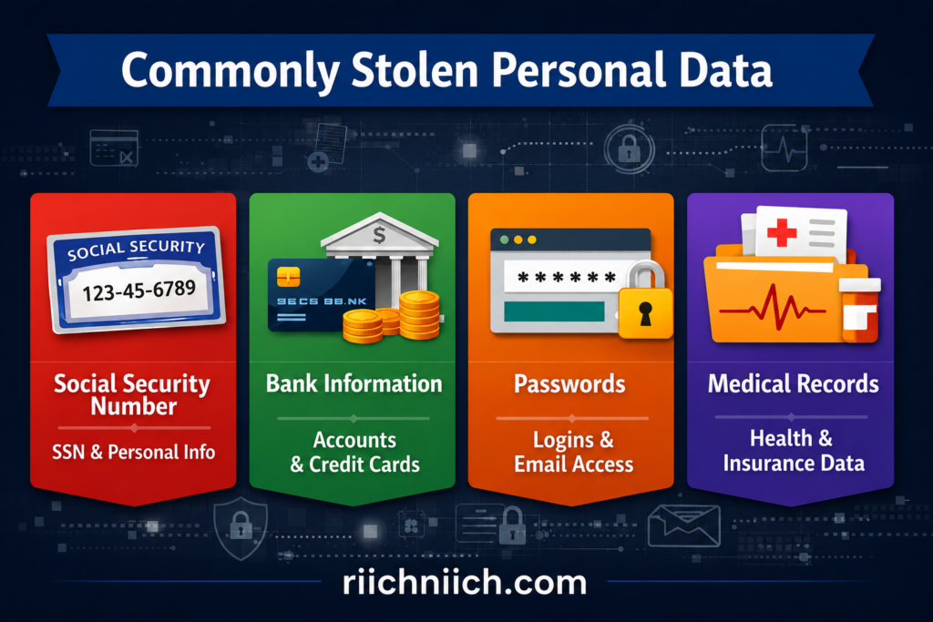 Best Identity Theft Protection Services for 2026: Commonly stolen personal data infographic