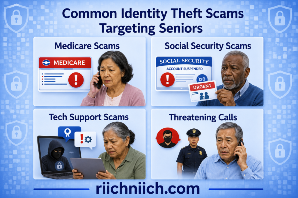 Best Identity Theft Protection Services for 2026: Common scams targeting seniors infographic
