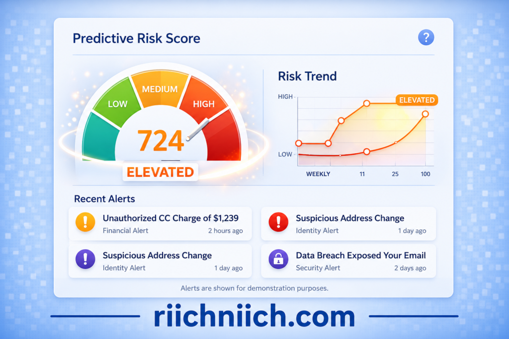 Best Identity Theft Protection Services for 2026: Predictive risk score dashboard interface