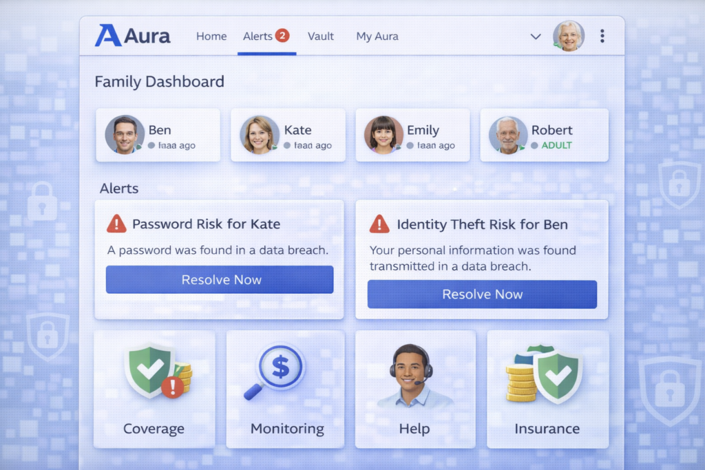 Best Identity Theft Protection Services for 2026: Aura Family Dashboard interface overview