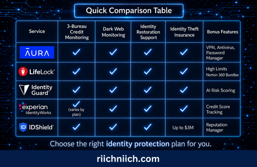 Best Identity Theft Protection for Seniors: Futuristic identity protection comparison chart