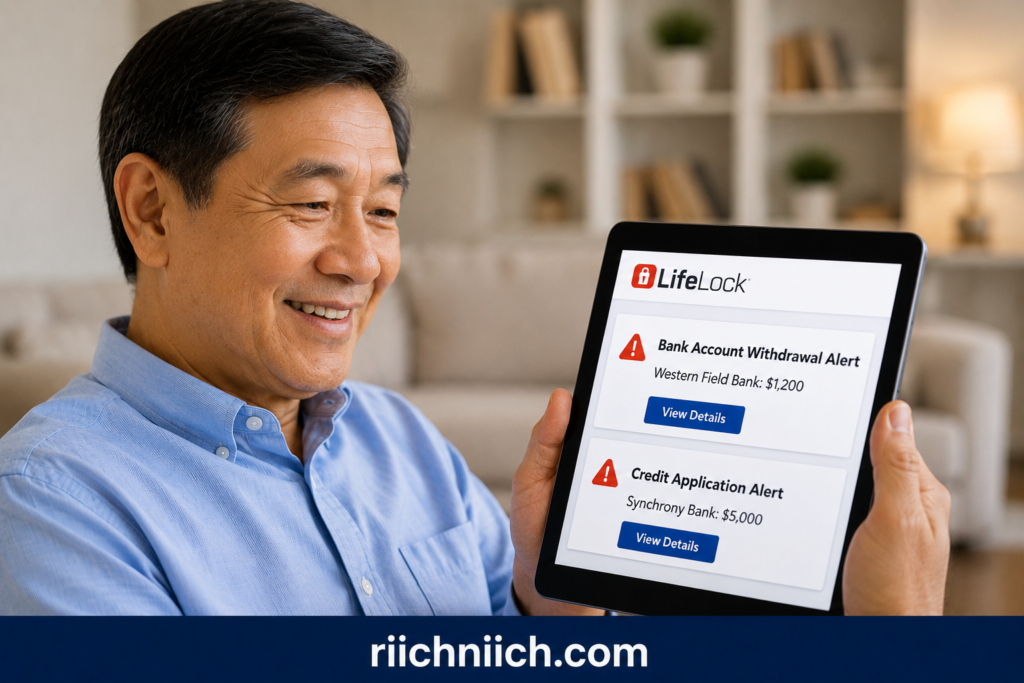 Best Identity Theft Protection for Seniors: Smiling man holding tablet with alert
