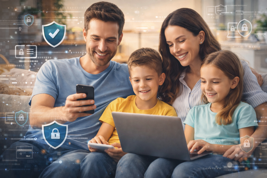Best Identity Theft Protection Services for 2026: Family connected through tech and security