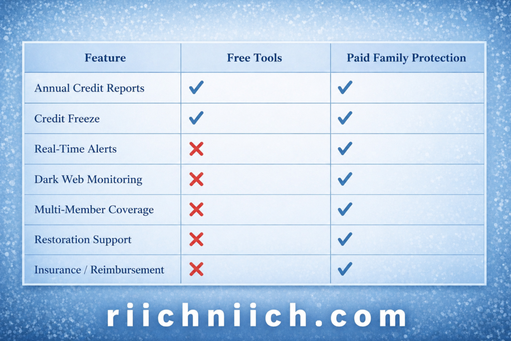 Best Identity Theft Protection for Families: Feature comparison chart on a frosty backdrop