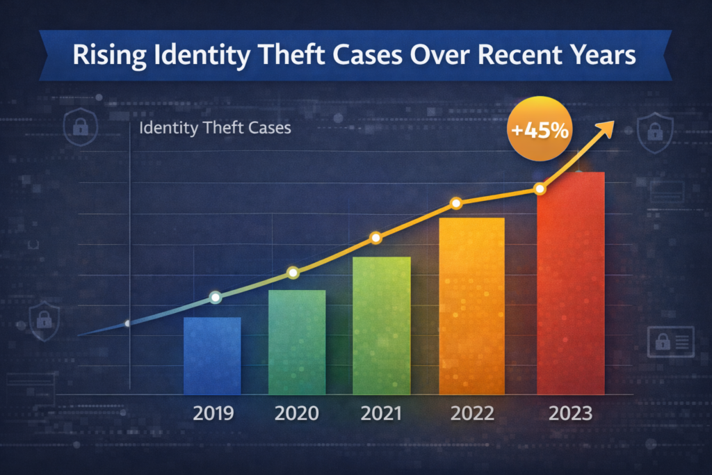 Best Identity Theft Protection Services for 2026: rising identity theft trend infographic