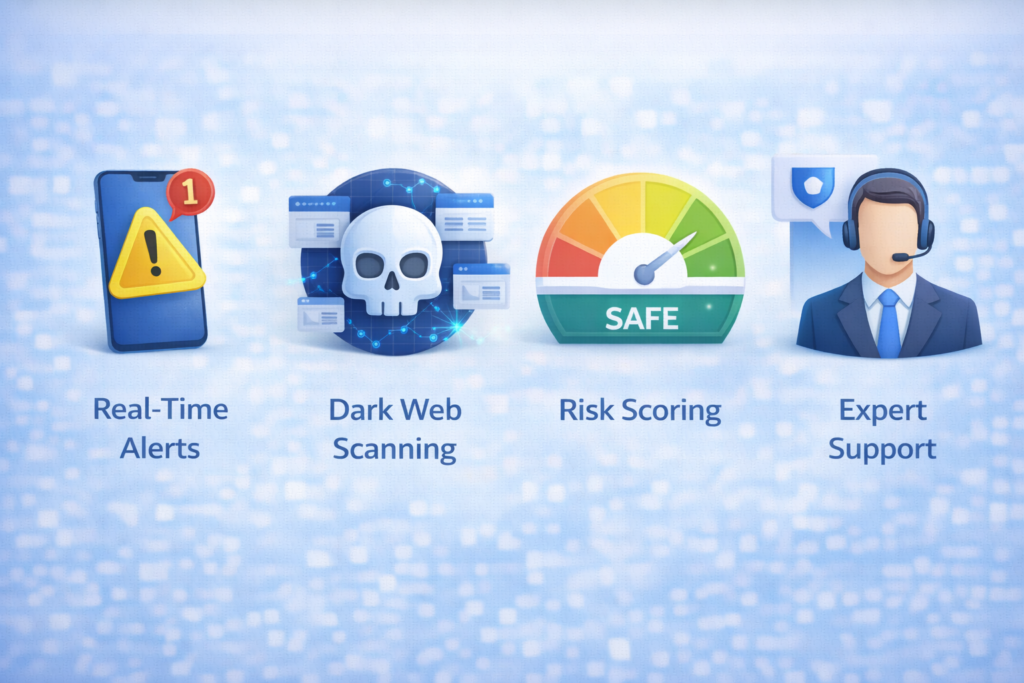 Best Identity Theft Protection Services for 2026: Advanced security features icons set