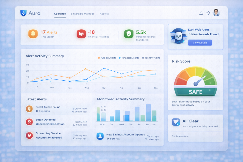 Best Identity Theft Protection Services for 2026: Aura protection dashboard overview