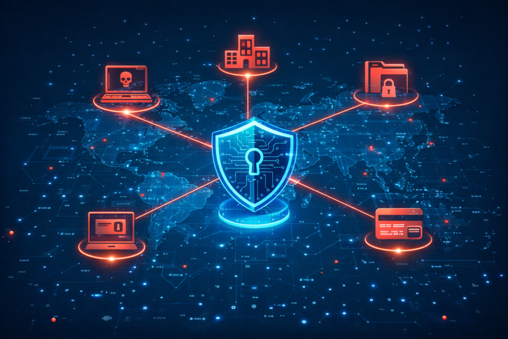 Do You Really Need Identity Theft Protection in 2026?: Data breaches and digital security map