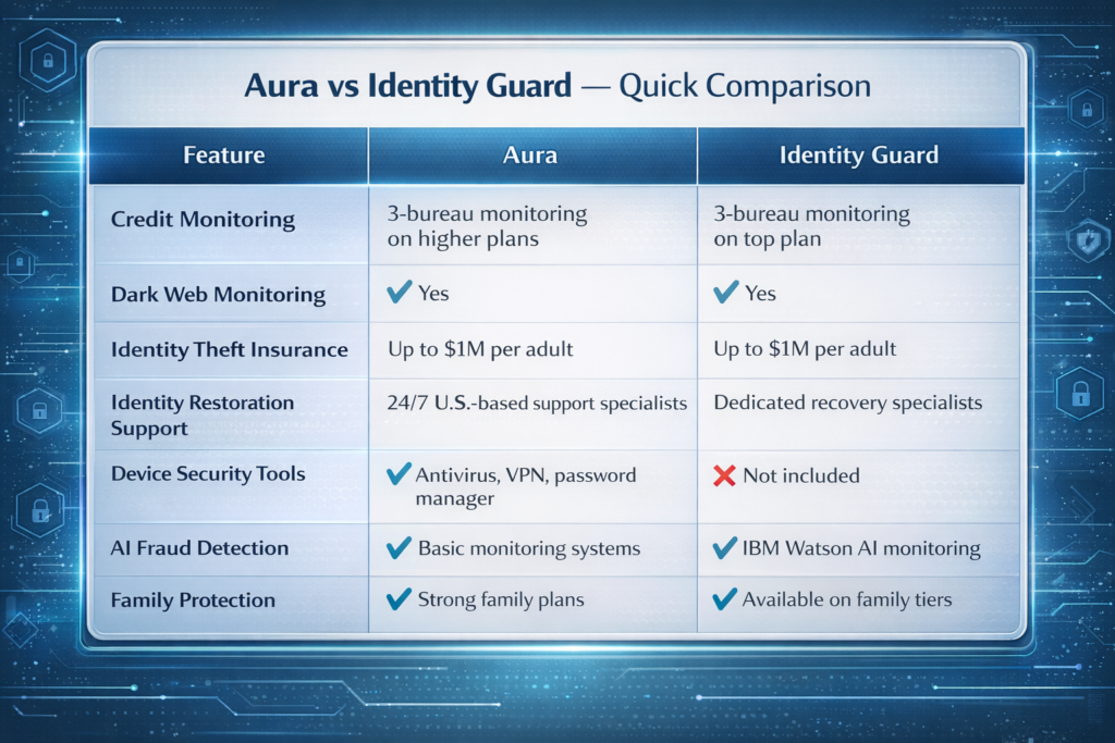 Aura vs Identity Guard: Fintech comparison of identity protection services