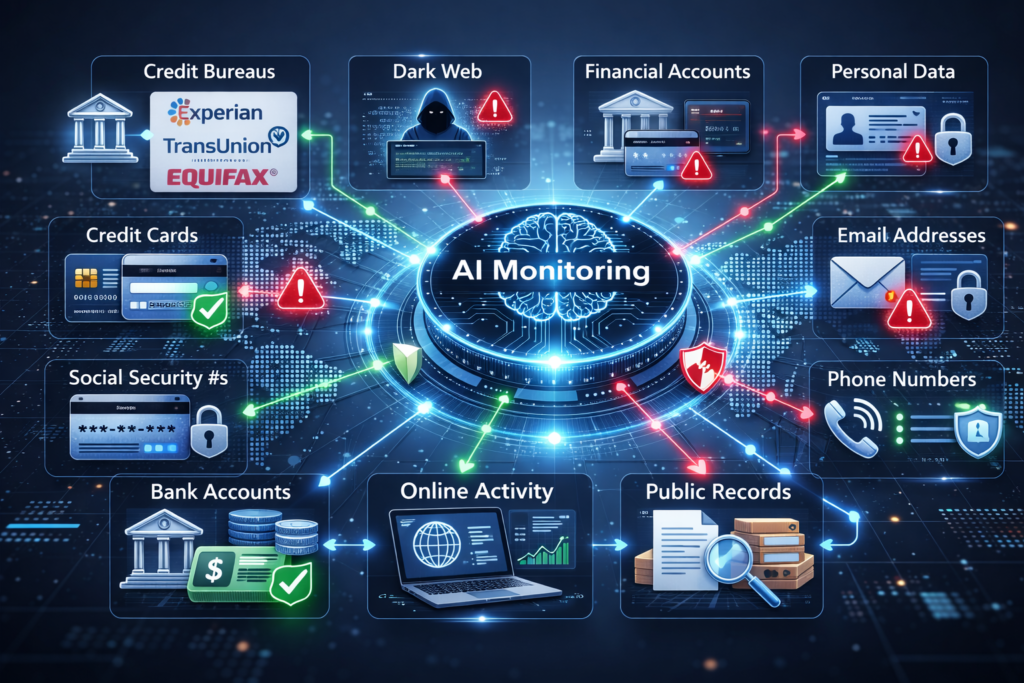 LifeLock vs Identity Guard: AI cybersecurity monitoring infographic