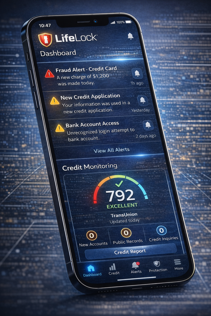 LifeLock vs Identity Guard: LifeLock dashboard on smartphone screen