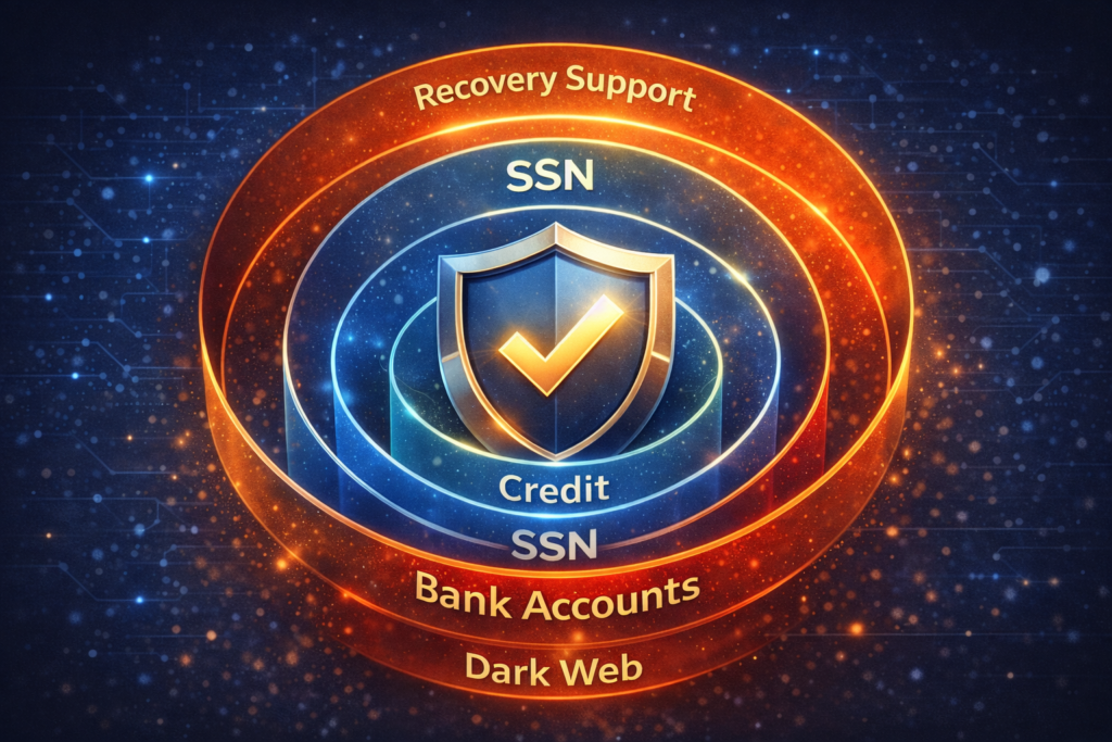 Do You Really Need Identity Theft Protection in 2026: Digital security shield with protective layers