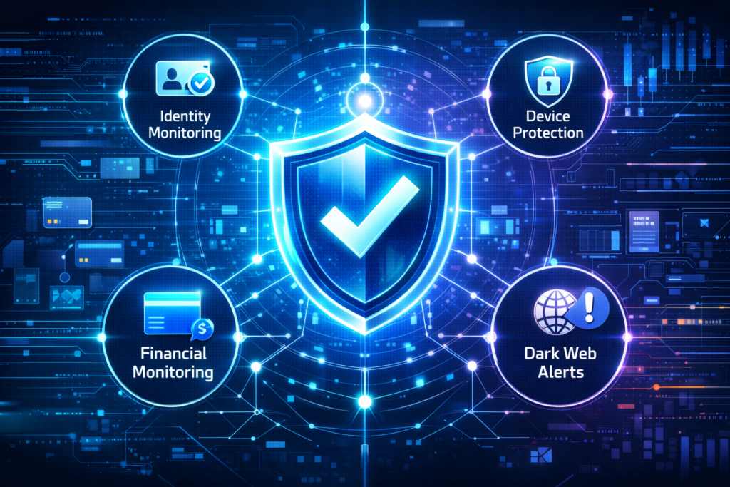 Aura vs Experian IdentityWorks: Digital cybersecurity dashboard visualization
