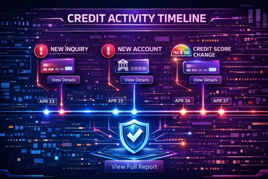Aura vs Experian IdentityWorks: Futuristic credit activity dashboard