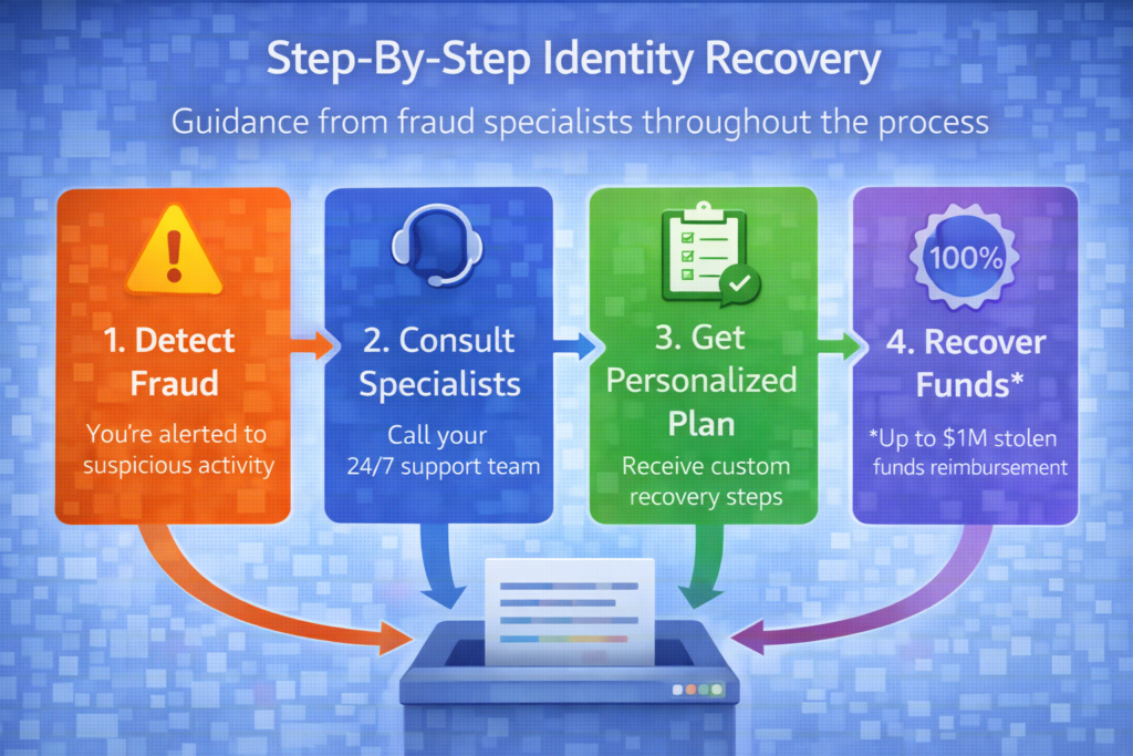 Is Aura Better Than Free Credit Monitoring?: Identity recovery process infographic