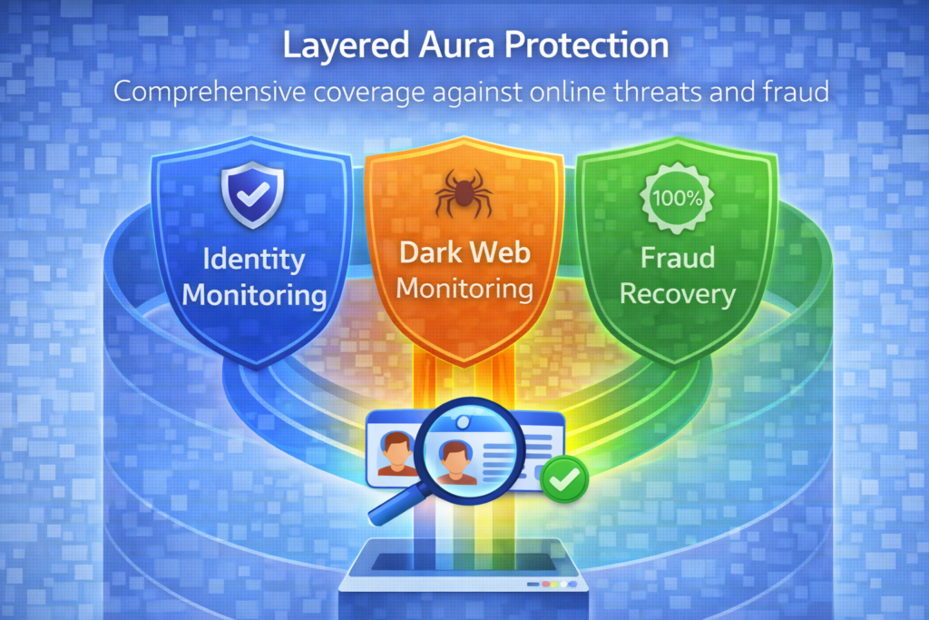 Is Aura Better Than Free Credit Monitoring?: Aura protection layers explained visually