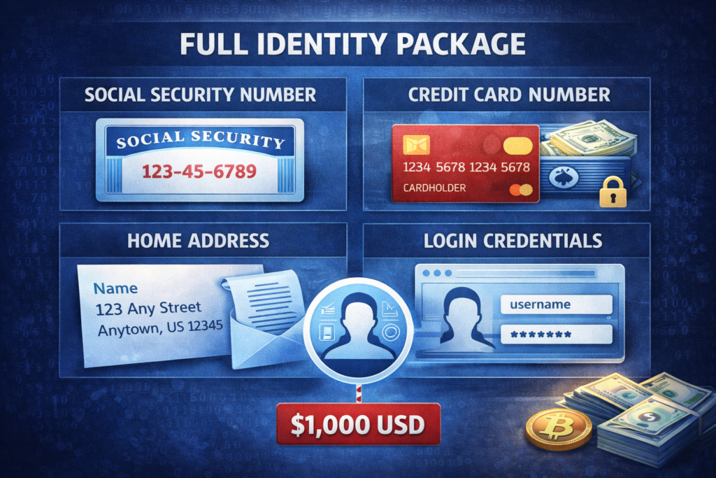 how identity theft happens: Identity theft for sale illustration