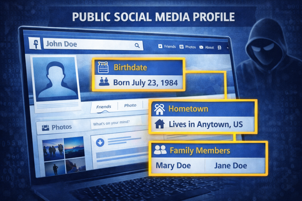 how identity theft happens: Public social media profile exposed