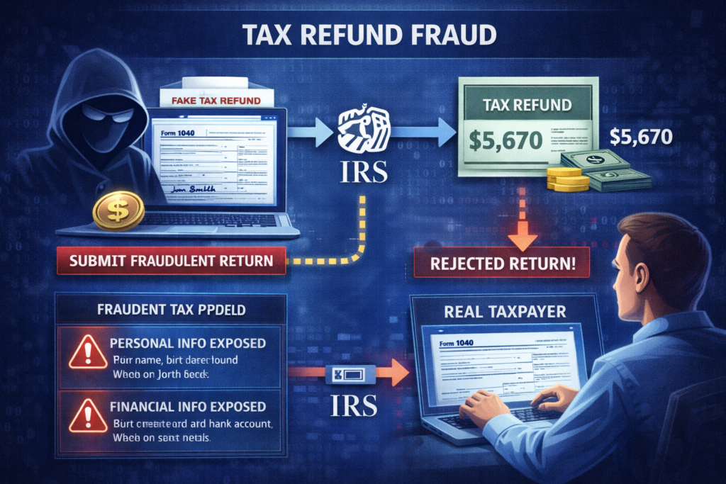 how identity theft happens: Tax refund fraud vs real return