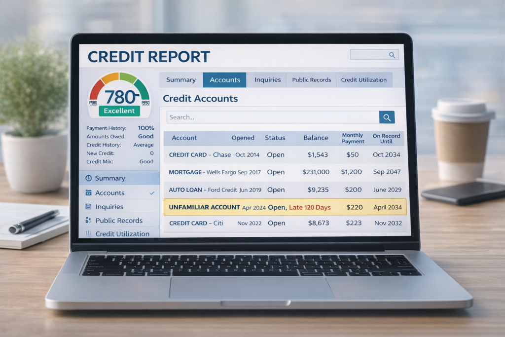 what to do immediately if your identity is stolen: Unfamiliar loan entry in credit report