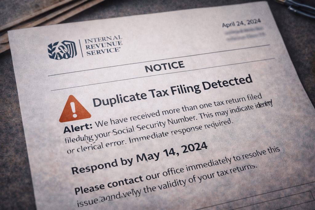how hackers get your personal data: IRS notice of duplicate filing alert