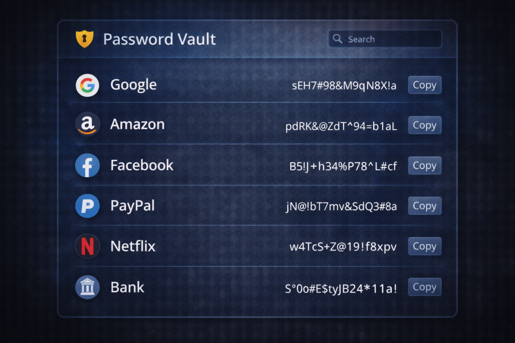 how hackers get your personal data: Password vault interface overview