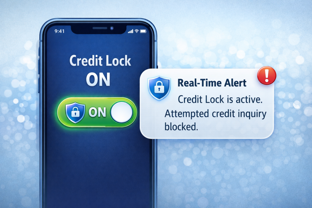 credit freeze vs credit lock: Credit lock alert on smartphone