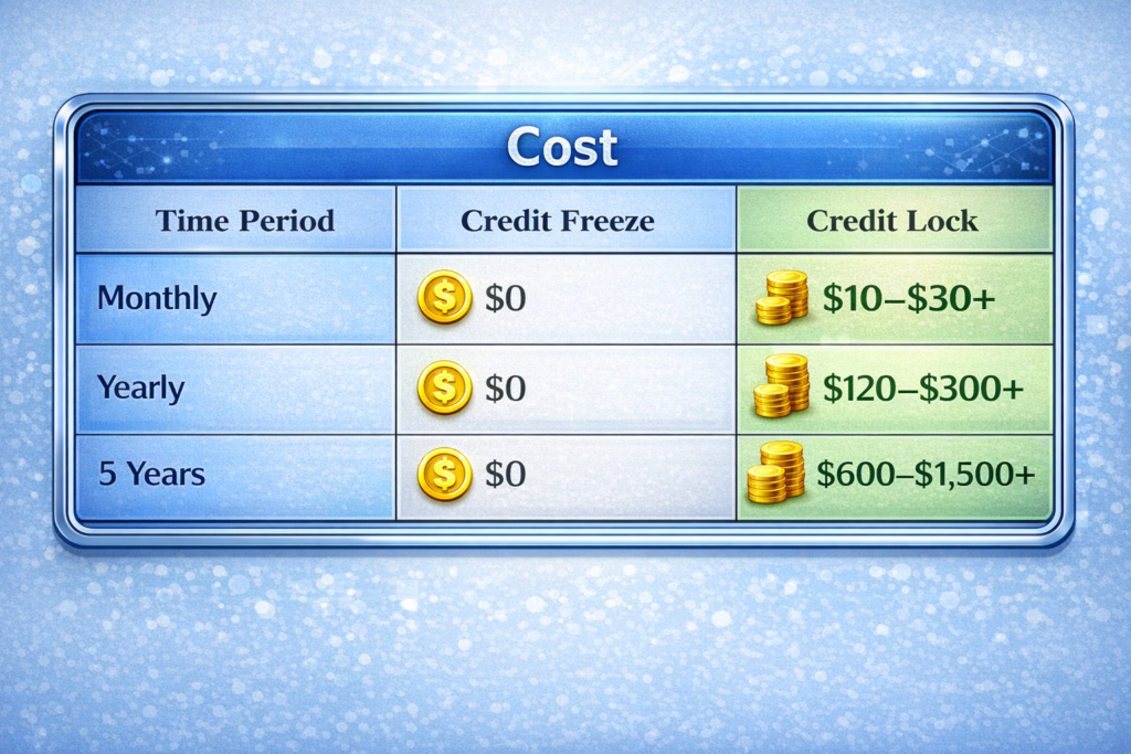 credit freeze vs credit lock: Cost comparison of credit freeze vs lock
